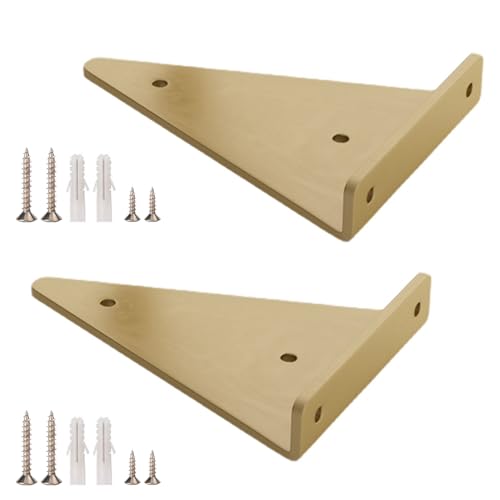 HDEYRSX 2 Stück Schwebende Regalhalterungen Metall Regalträger Unsichtbare Dreieck Regalhalter,Versteckte Wandregal Halterungen,Regalwinkel für Lagerregal,Bücherregal,mit Schrauben (28CM,Gold) von HDEYRSX