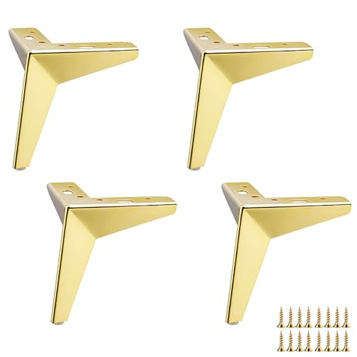 HDEYRSX 4 Stück Möbelfüße Metall DIY Tischbeine Schrankfüsse Ersatz Möbelbeine für Sofa,Couchtische,TV-Schränke,Nachttisch,Fernsehschrank,Bett,Badezimmerschrank,mit Schrauben (Gold,150mm) von HDEYRSX