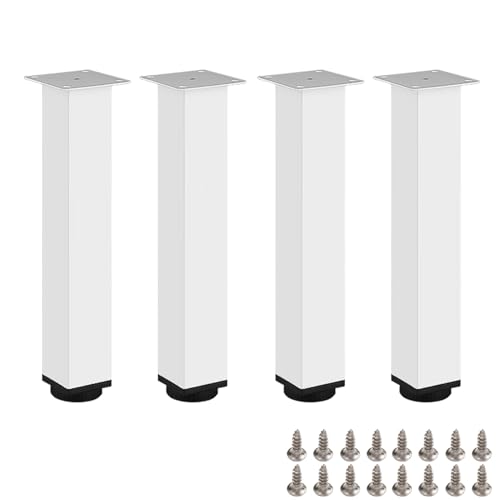 HDEYRSX 4 Stück Möbelfüße Verstellbar,Metall Tischbeine,Sofa Sockelfüße Möbelbeine für Schrank Fernsehschrank Bett Nachttisch Lehrstuhl Badezimmerschrank,mit Schrauben (Weiß,6cm) von HDEYRSX