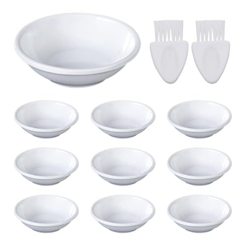 10 Stück Dipschalen Und 2 Stück Weiße Reinigungsbürsten, Runde Gewürzschalen, Langlebige Gewürzschalen, Besteckschalen, Geeignet Für Zuhause, Restaurant, Kantine von HDGSAFD