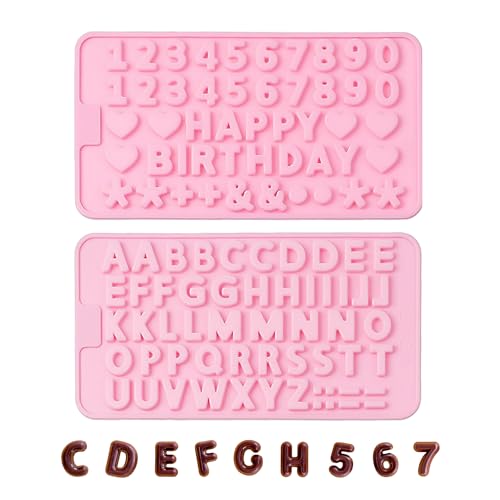 2 Stück Happy Birthday Fondant-Formen mit Zahlen und Buchstaben, Silikon-Buchstabenformen, Fondant-Symbolformen, Multi-Link-Zahlen-Buchstaben-Formen, DIY-Backwerkzeuge von HDGSAFD