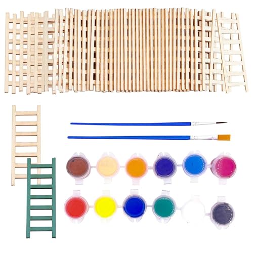 HDGSAFD 50-Teilige Minileiter Mit 12 Farben Und 2 Pinseln, Puppenhausdekoration, Holzleiter, Topfpflanzen-Landschaftsdekoration HDGSAFD 50-Teilige Minileiter Mit 12 Farben Und 2 Pinseln, Puppenhausdekoration, Holzleiter, Topfpflanzen-Landschaftsdekoration von HDGSAFD