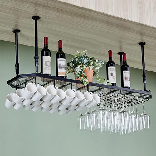 Hängendes Weinglasregal, zum Aufhängen, Weinregal mit Glashalter, Metall, Wandmontage, Champagnerglas, Kelche, Stielgläser, Flaschenhalter (schwarz, 80 x 30 cm) von HDGTDR3SS215SSSSTT