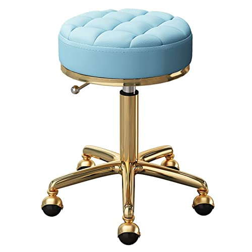 Runder Rollhocker mit Rollen, 360° drehbarer Hocker, verstellbarer Arbeitshocker, 172,4 kg Kapazität, goldener Spa-Salon-Hocker, Wimpern-Schönheits-Hocker, Tattoo-Hocker, Pediküre-Hocker (blaue von HDGTDR3SS215SSSSTT