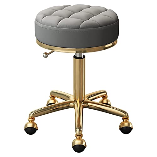 Runder Rollhocker mit Rollen, 360° drehbarer Hocker, verstellbarer Arbeitshocker, 172,4 kg Kapazität, goldener Spa-Salon-Hocker, Wimpern-Schönheits-Hocker, Tattoo-Hocker, Pediküre-Hocker (grau von HDGTDR3SS215SSSSTT