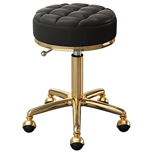Runder Rollhocker mit Rollen, 360° drehbarer Hocker, verstellbarer Arbeitshocker, 172,4 kg Kapazität, goldener Spa-Salon-Hocker, Wimpern-Schönheits-Hocker, Tattoo-Hocker, Pediküre-Hocker (schwarze von HDGTDR3SS215SSSSTT
