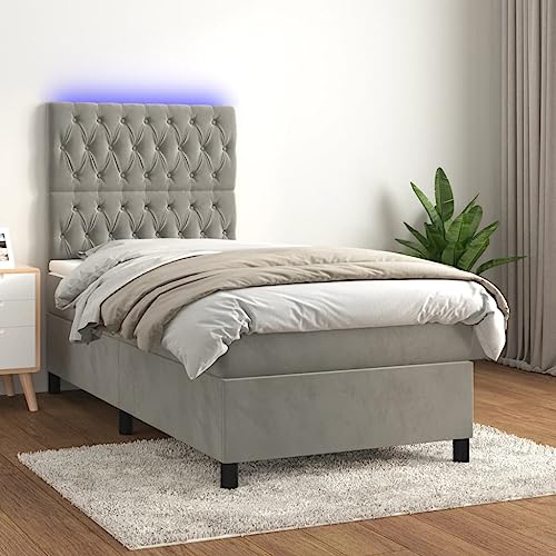 Boxspringbett mit Matratze und LED, hellgrau, Doppel-Samt, Betten und Bettgestell, 58 kg, Queensize-Bett Boxspringbett mit Matratze und LED, hellgrau, Doppel-Samt, Betten und Bettgestell, 58 kg, Queensize-Bett von HDGTDR3SS2865SSSSTT