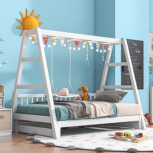 Doppel-Tagesbett mit Schaukel und Ringgriffen, multifunktionales Tagesbett mit stabiler Holzlattenstütze, kompatibel mit Kindern und Jugendlichen, kein Boxspringbett erforderlich, einfache Montage Doppel-Tagesbett mit Schaukel und Ringgriffen, multifunktionales Tagesbett mit stabiler Holzlattenstütze, kompatibel mit Kindern und Jugendlichen, kein Boxspringbett erforderlich, einfache Montage von HDGTDR3SS2865SSSSTT