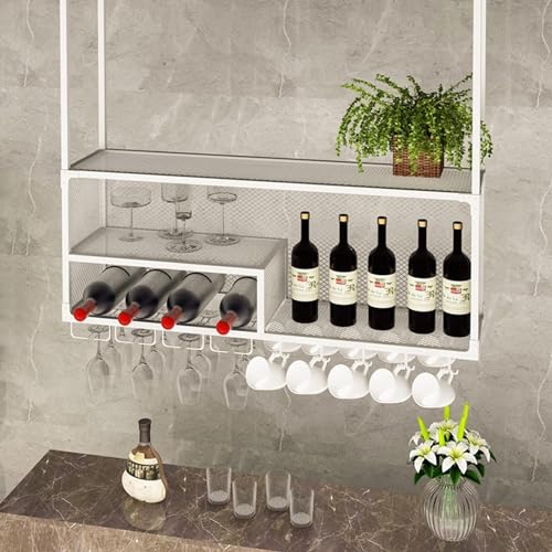 Hängendes Weinregal mit Glashalter und Regal, 2-lagiges industrielles hängendes Weinglasregal, Decke, Eisenflaschenhalter, Weinregal (Weiß, 60 x 30 cm) von HDGTDR3SS2865SSSSTT