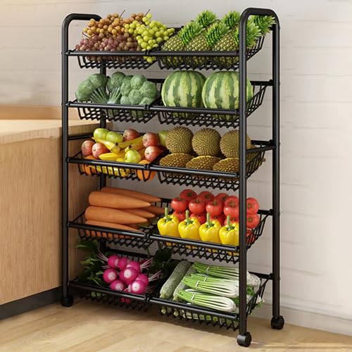 HDHDHJ 5-stöckige Lagerregale mit Rädern, robuste Rollwagen for die Küche mit abnehmbarem Netzkorb for das Badezimmer(70CM) von HDHDHJ