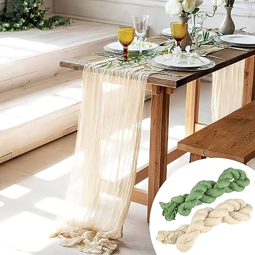 2 Stück Tischläufer Beige Boho für Hochzeitsdeko 90 x 400 cm Seihtuch-Tischläufer Mousse Musselin Tischläufer Rustikaler Gaze-Stoff Käsetuch Tischläufer für Babyparty Vintage Geburtstag von HDHGXUJRD