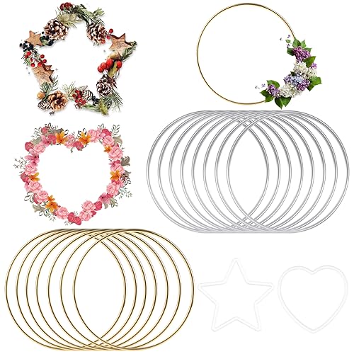 Metallring 10cm, 16 Stück Metallringe zum Basteln Traumfänger Ringe Metall Kranz Rahmen Gold Silber Metallring Drahtring Makramee Ring für DIY Floral Hoop,Hochzeitskranz,Floristik,Weihnachtskranz von HDHGXUJRD