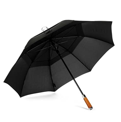 HDICUHNANU Beschichtung Gegen Automatischer Offener Golfschirm, Winddicht, Großer Stockschirm, Holzgriff, Retro-Geschäft, Belüfteter Regen- Und Sonnenschirm Windsicher Leicht Klassisch(Black) von HDICUHNANU