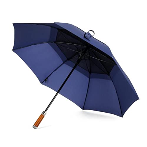 HDICUHNANU Beschichtung Gegen Automatischer Offener Golfschirm, Winddicht, Großer Stockschirm, Holzgriff, Retro-Geschäft, Belüfteter Regen- Und Sonnenschirm Windsicher Leicht Klassisch(Blue) von HDICUHNANU