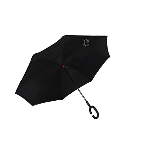 HDICUHNANU Beschichtung Gegen Doppelschicht umgekehrter Regenschirm Blütenblütenwinddehnung Rückwärtsschirm mit C-förmiger Griff wasserdichtes Stock Regenschirm Windsicher Leicht Klassisch(Black) von HDICUHNANU