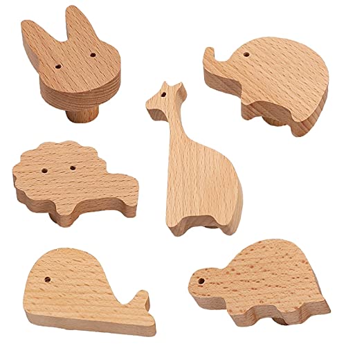 HDJNal 6 Set Möbelknöpfe aus Holz, Tiermotiv, dekorative Holz-Kommodenknöpfe, mit Schrauben, Kommode, Ziehen, Holz, Marine, Wald, Tiere, Schrankknöpfe, Kinderzimmer, Schubladengriffe für Dekoration von HDJNal