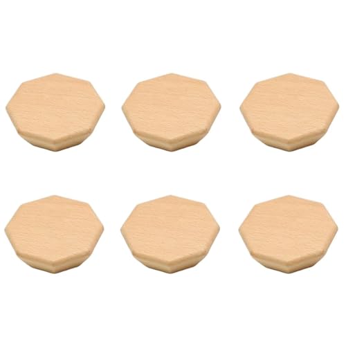 HDJNal Schrankknauf-Set aus Holz, 60 mm, mit Schrauben, unlackierte Schubladenknöpfe, achteckig, natürlicher Holzgriff, Holzknöpfe für Möbel, Küche, große Größe, 6 Stück von HDJNal