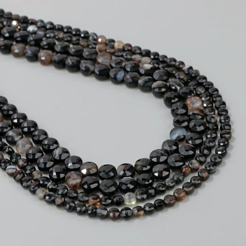 4,0 mm 6 mm runde facettierte Münzperlen, lose Perlen, Naturstein, Lapislazuli, Achate, Obsidian, Quarzperlen zur Schmuckherstellung, DIY-Zubehör, Achat, 4,0 mm, ca. 90–93 Stück von HDJSDB