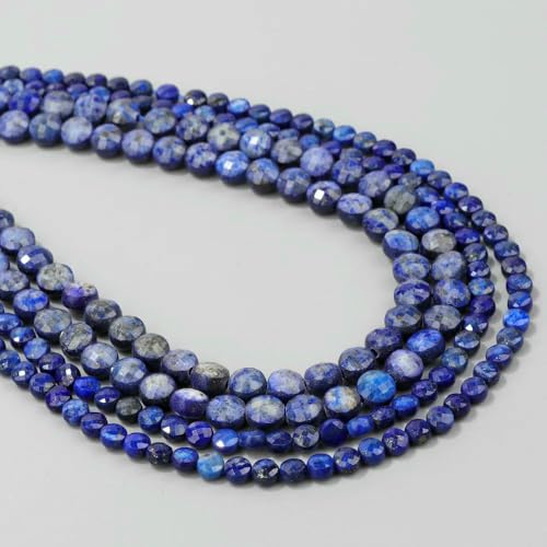 4,0 mm 6 mm runde facettierte Münzperlen, lose Perlen, Naturstein, Lapislazuli, Achate, Obsidian, Quarzperlen zur Schmuckherstellung, DIY-Zubehör, Lapislazuli, 4,0 mm, ca. 90–93 Stück von HDJSDB