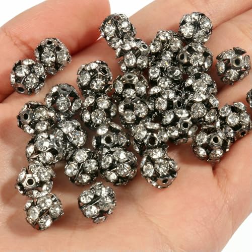 50 Stück mehrfarbige AB-Strasskugeln, Kristall, lose Abstandshalter, runde Perlen für Schmuckherstellung, DIY-Armbandzubehör, 6/8 mm, Bayberry-Schwarz, 6 mm von HDJSDB