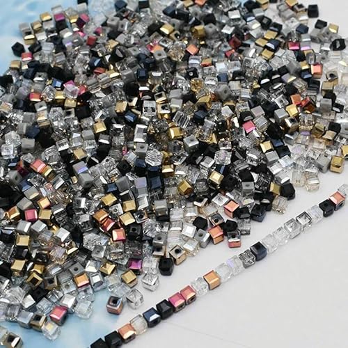 Farbe 4,0 mm, 100 Stück, tschechische Kristallglasperlen, Würfel, quadratische Kristallperlen, Charms, farbige Bonbonperlen für die DIY-Schmuckherstellung, 21 – 4,0 mm, 100 Stück von HDJSDB