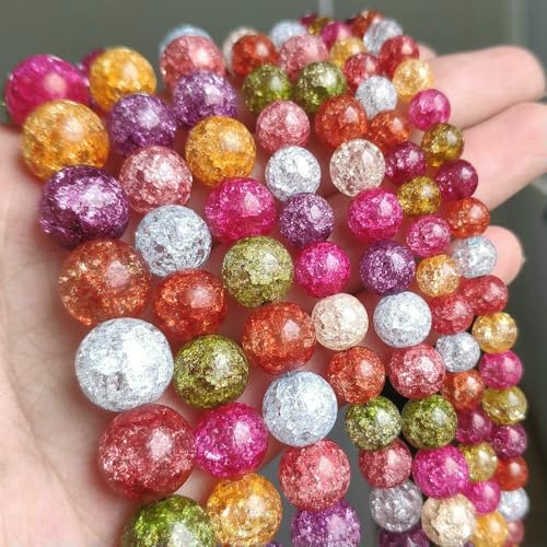 Mehrfarbige, schneebedeckte Kristallperle, 6 8 10 mm, runde, lose Quarzkristallperlen zur Herstellung von Armbändern, 15 Zoll, Turmalinkristall, 8 mm, 46 Stück Perlen von HDJSDB