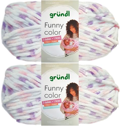 2x100 Gramm Gründl Funny Color Chenillegarn inkl. Anleitung für Funny Bunny (01 Rosa Lila Color) von HDK-VERSAND