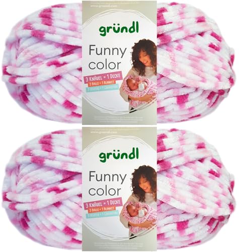2x100 Gramm Gründl Funny Color Chenillegarn inkl. Anleitung für Funny Bunny (02 Fuchsia Rosa Color) von HDK-VERSAND