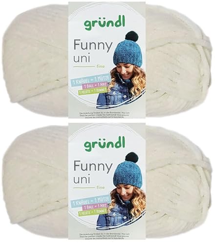 2x100 Gramm Gründl Funny Uni Chenillegarn inkl. Anleitung für Funny Bunny (05 Creme) von HDK-VERSAND