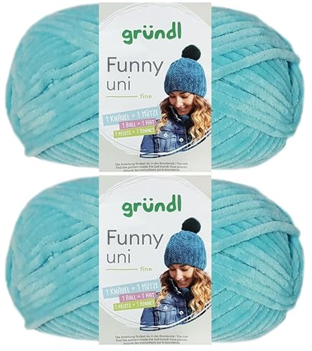 2x100 Gramm Gründl Funny Uni Chenillegarn inkl. Anleitung für Funny Bunny (24 Türkis) von HDK-VERSAND