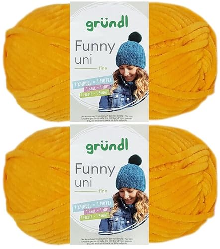 2x100 Gramm Gründl Funny Uni Chenillegarn inkl. Anleitung für Funny Bunny (29 Safran) von HDK-VERSAND