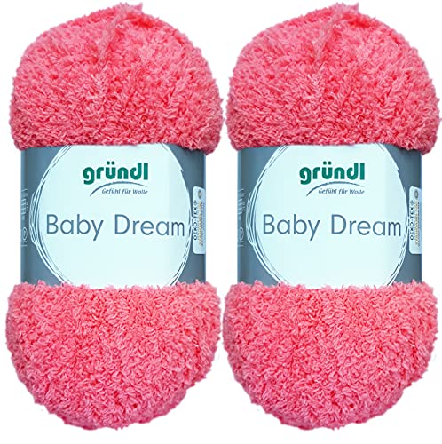 2x50 Gramm Gründl Baby Dream aus 100% Polyester inkl. Anleitung für ein Baby Teddybär (03 Himbeer) von HDK-VERSAND