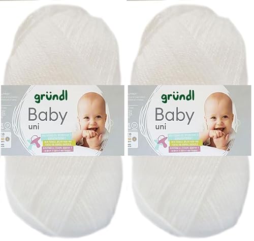 2x50 Gramm Gründl Baby Uni Wolle Set inkl. Anleitung für Baby Teddybär (01 Weiss) von HDK-VERSAND