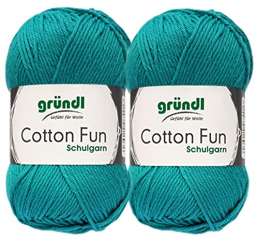 2x50 Gramm Gründl Cotton Fun Häkelgarn Schulgarn + 1 Anleitung für EIN Meerschein (24 Jade) von Gründl Wolle/ HdK-Versand