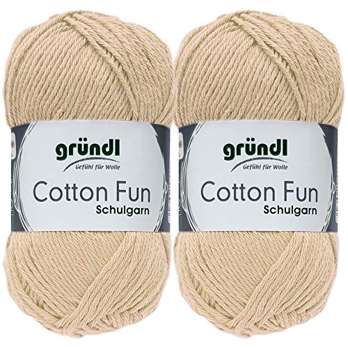 2x50 Gramm Gründl Cotton Fun Häkelgarn Schulgarn + 1 Anleitung für EIN Meerschein (31 Beige) von Gründl