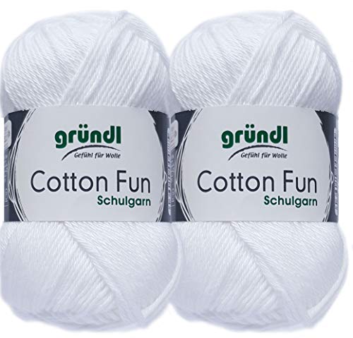 2x50 Gramm Gründl Cotton Fun Häkelgarn Schulgarn aus 100% Baumwolle + 1 Anleitung für EIN Meerschwein (01 Weiss) von HDK-VERSAND