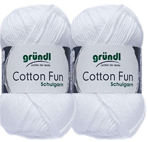 2x50 Gramm Gründl Cotton Fun Häkelgarn Schulgarn aus 100% Baumwolle + 1 Anleitung für EIN Meerschwein (01 Weiss) von HDK-VERSAND