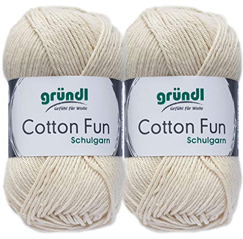 2x50 Gramm Gründl Cotton Fun Häkelgarn Schulgarn aus 100% Baumwolle + 1 Anleitung für EIN Meerschwein (02 Creme) von Gründl
