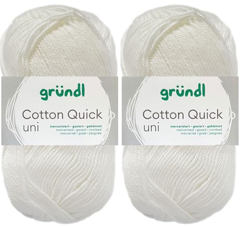 2x50 Gramm Gründl Cotton Quick Häkelgarn aus 100% Baumwolle 001 Weiss von HDK-VERSAND