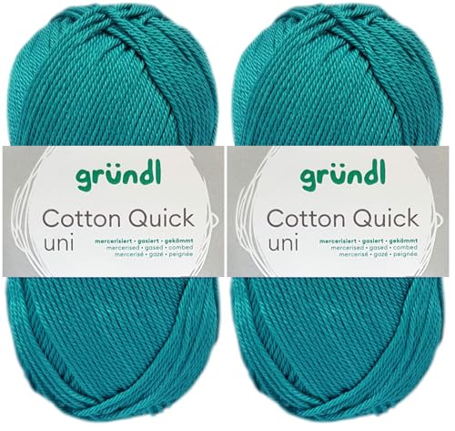 2x50 Gramm Gründl Cotton Quick Häkelgarn aus 100% Baumwolle 090 Smaragd von HDK-VERSAND