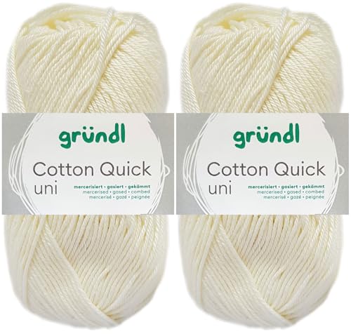 2x50 Gramm Gründl Cotton Quick Häkelgarn aus 100% Baumwolle 132 Wollweiß von HDK-VERSAND