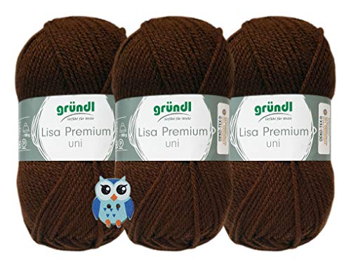 3x50 Gramm Gründl Lisa Premium Uni aus 100% Polyacryl Häkelgarn Schulgarn (23 Dunkelbraun) von HDK-VERSAND