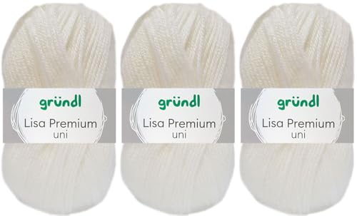 3x50 Gramm Gründl Lisa Premium Uni aus 100% Polyacryl inkl. Anleitung für Meerschwein (01 Weiss) von HDK-VERSAND