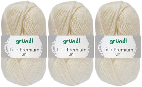 3x50 Gramm Gründl Lisa Premium Uni aus 100% Polyacryl inkl. Anleitung für Meerschwein (02 Creme) von HDK-VERSAND