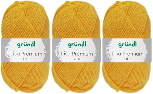 3x50 Gramm Gründl Lisa Premium Uni aus 100% Polyacryl inkl. Anleitung für Meerschwein (10 Maisgelb) von HDK-VERSAND