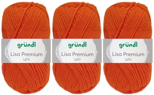 3x50 Gramm Gründl Lisa Premium Uni aus 100% Polyacryl inkl. Anleitung für Meerschwein (11 Orange) von HDK-VERSAND