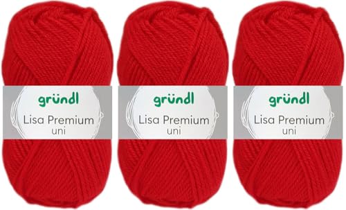 3x50 Gramm Gründl Lisa Premium Uni aus 100% Polyacryl inkl. Anleitung für Meerschwein (12 Signalrot) von HDK-VERSAND