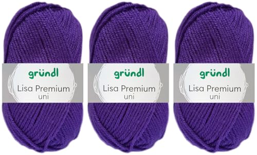 3x50 Gramm Gründl Lisa Premium Uni aus 100% Polyacryl inkl. Anleitung für Meerschwein (21 Dunkellila) von HDK-VERSAND