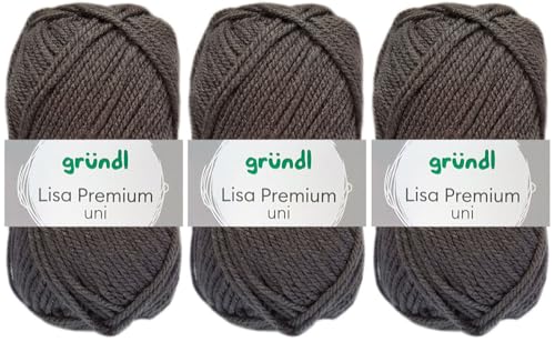 3x50 Gramm Gründl Lisa Premium Uni aus 100% Polyacryl inkl. Anleitung für Meerschwein (25 Anthrazit) von HDK-VERSAND