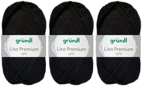 3x50 Gramm Gründl Lisa Premium Uni aus 100% Polyacryl inkl. Anleitung für Meerschwein (26 Schwarz) von HDK-VERSAND
